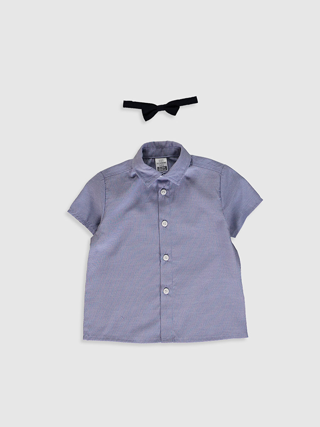 Lacivert Kısa Kollu Poplin Erkek Bebek Gömlek ve Papyon 2'li-1