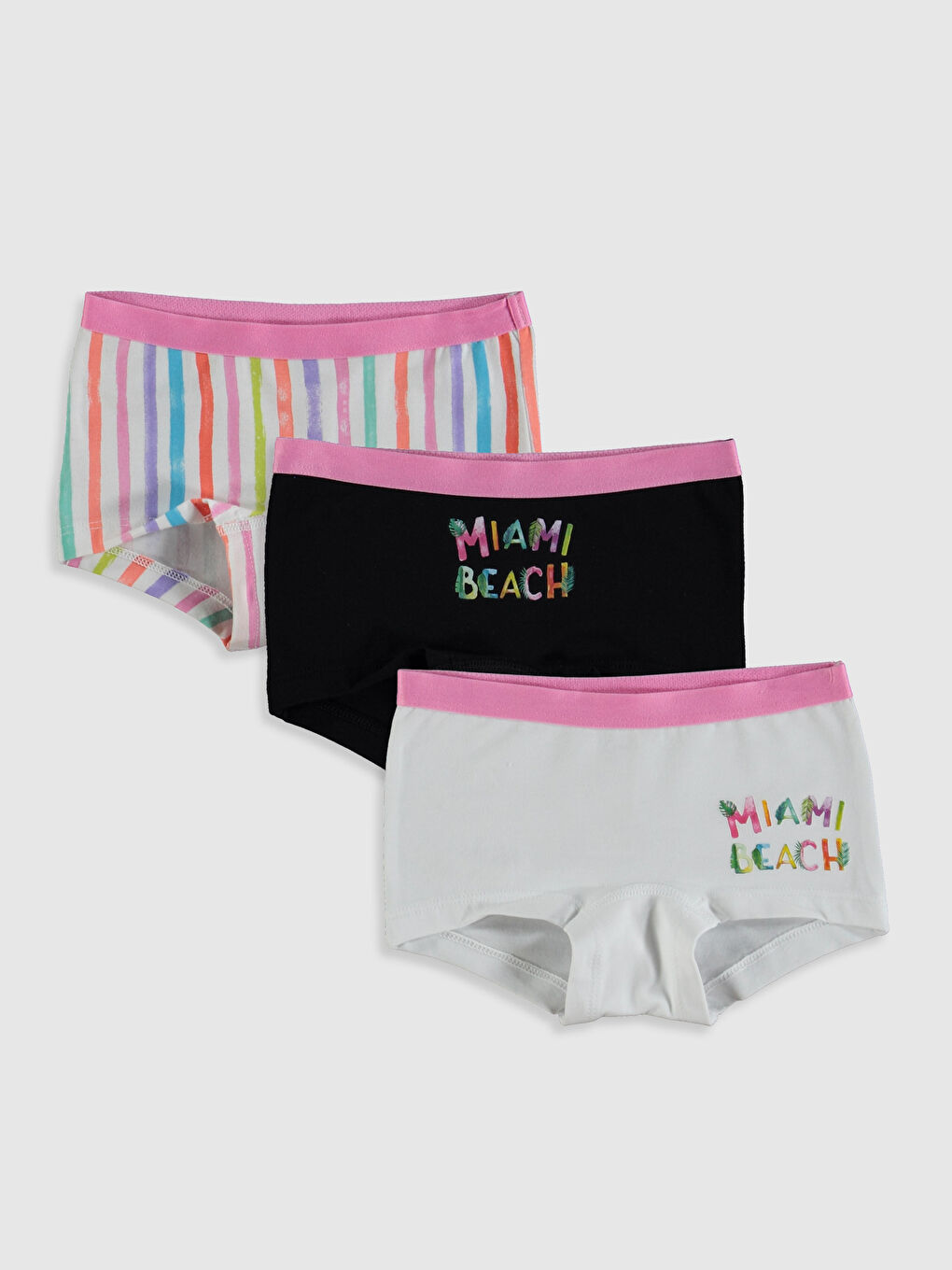 Beyaz Baskılı Pamuklu Kız Çocuk Boxer 3'lü