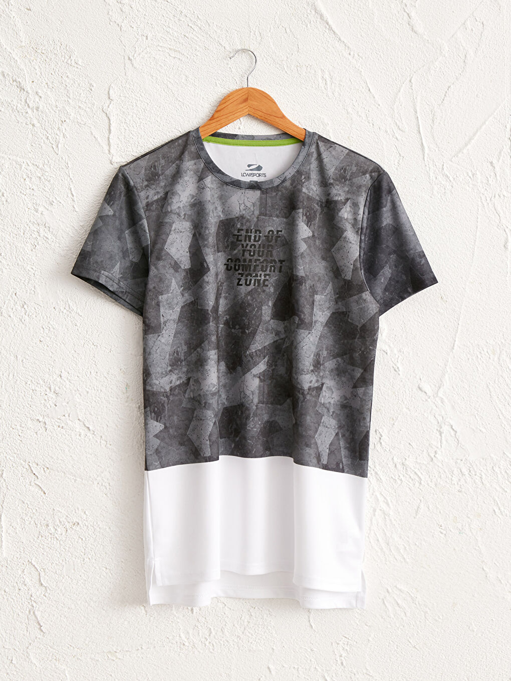 Beyaz Bisiklet Yaka Baskılı Aktif Spor Tişört