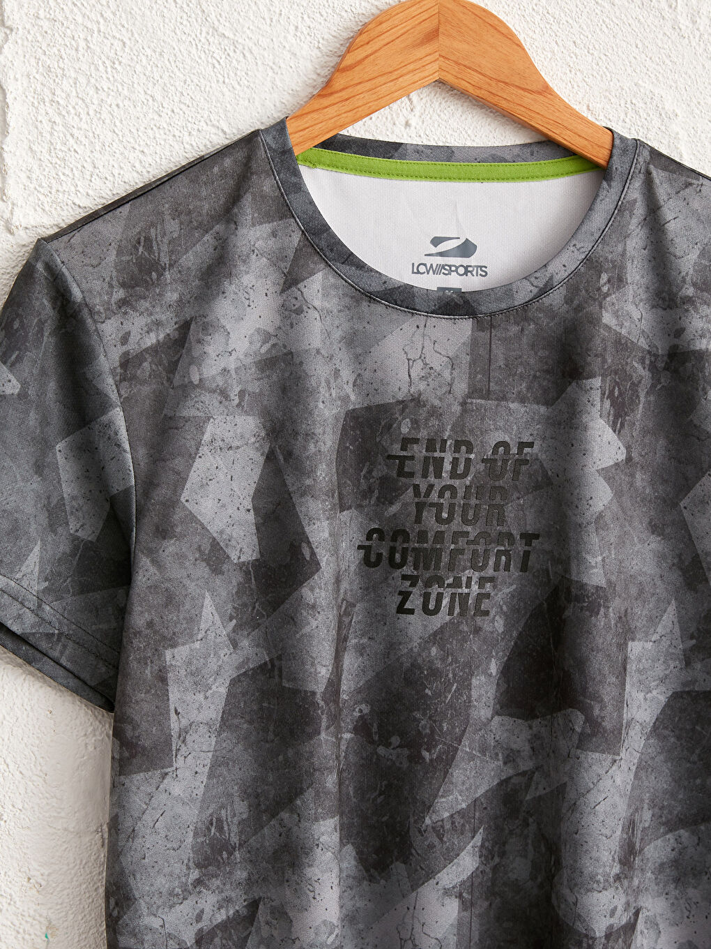 Beyaz Bisiklet Yaka Baskılı Aktif Spor Tişört-2