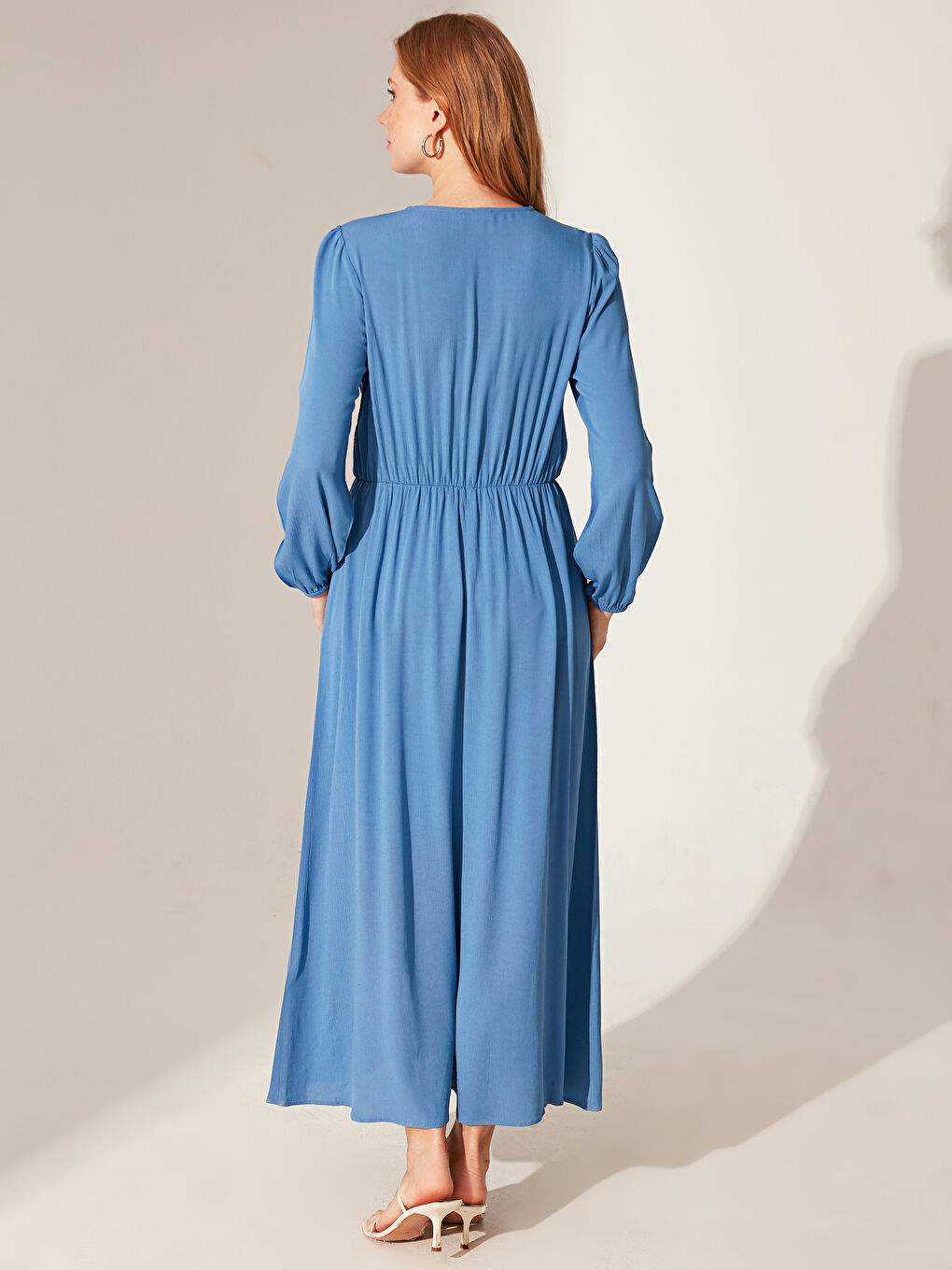 Mavi Standart Fit Uzun Kollu Krinkle Kadın Elbise-1