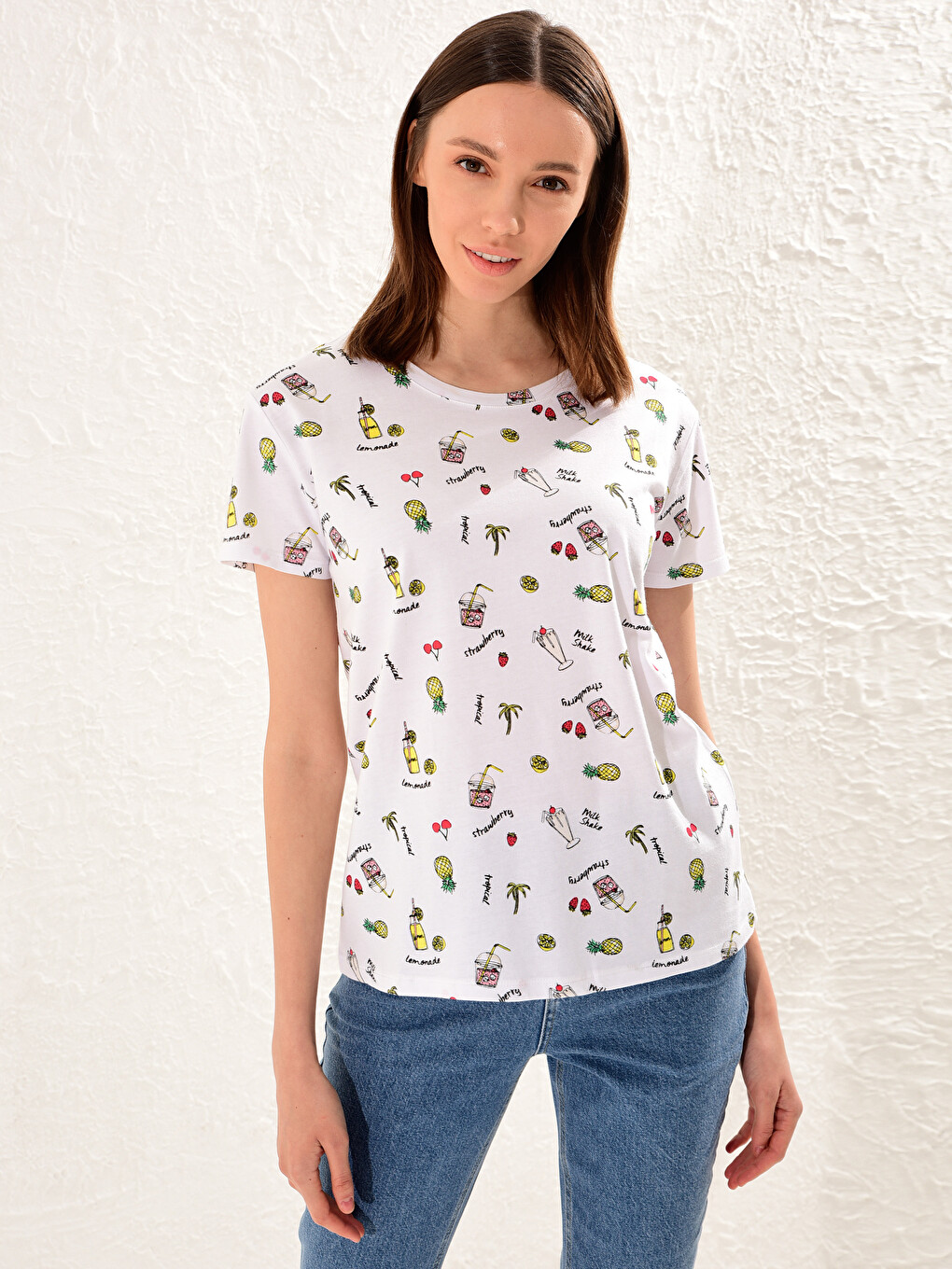 U Neck Printed Short Sleeve Women's T-Shirt