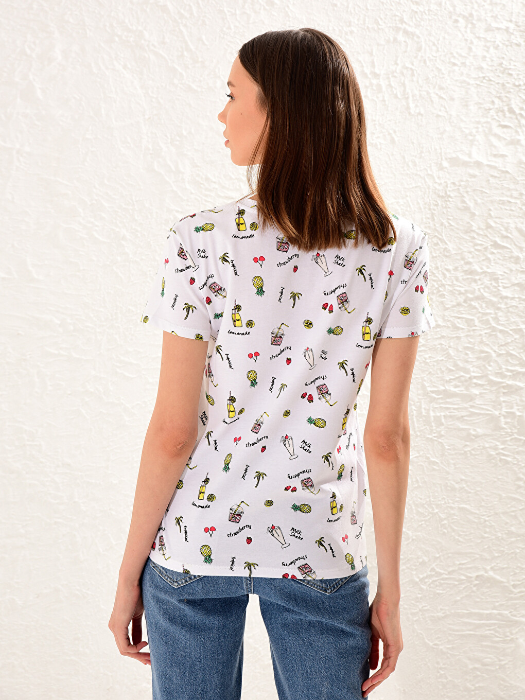 U Neck Printed Short Sleeve Women's T-Shirt-2