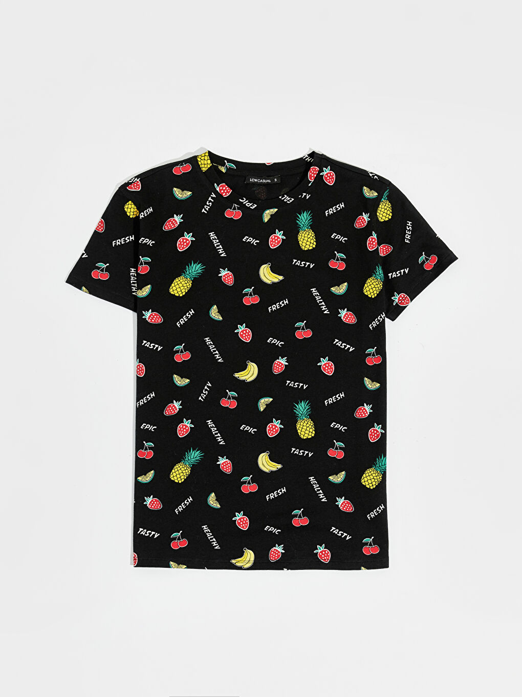 Siyah U Yaka Baskılı Kısa Kollu Kadın Tişört