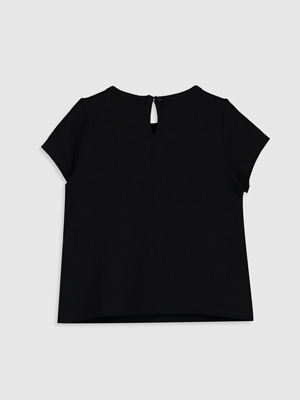 Siyah Bisiklet Yaka Kısa Kol Baskılı Kız Bebek Tişört-1