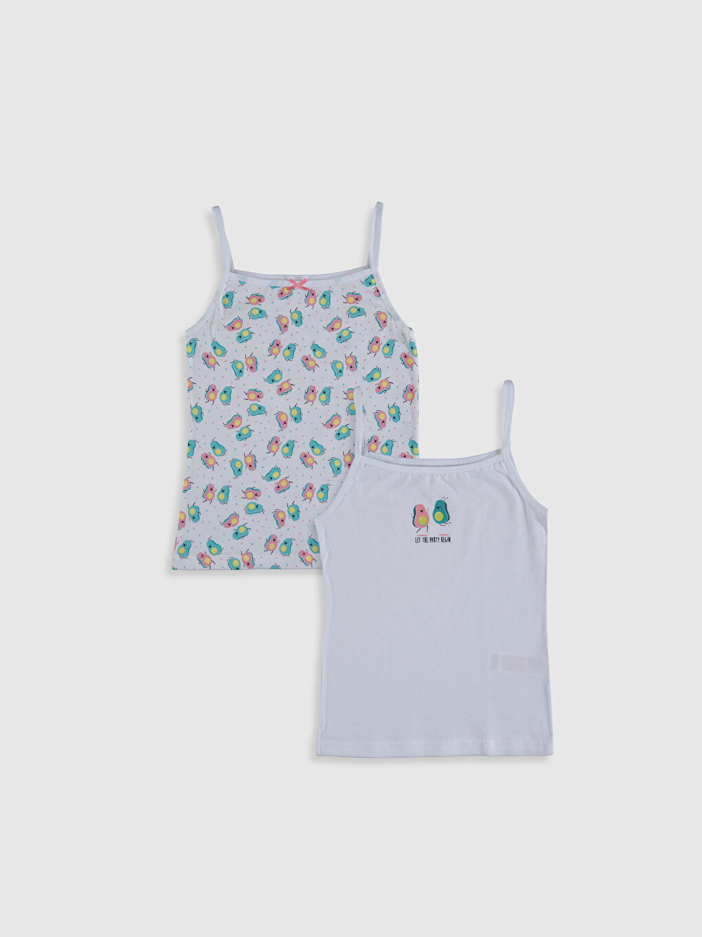 Beyaz Kare Yaka Baskılı Askılı Pamuklu Kız Çocuk Atlet 2'li