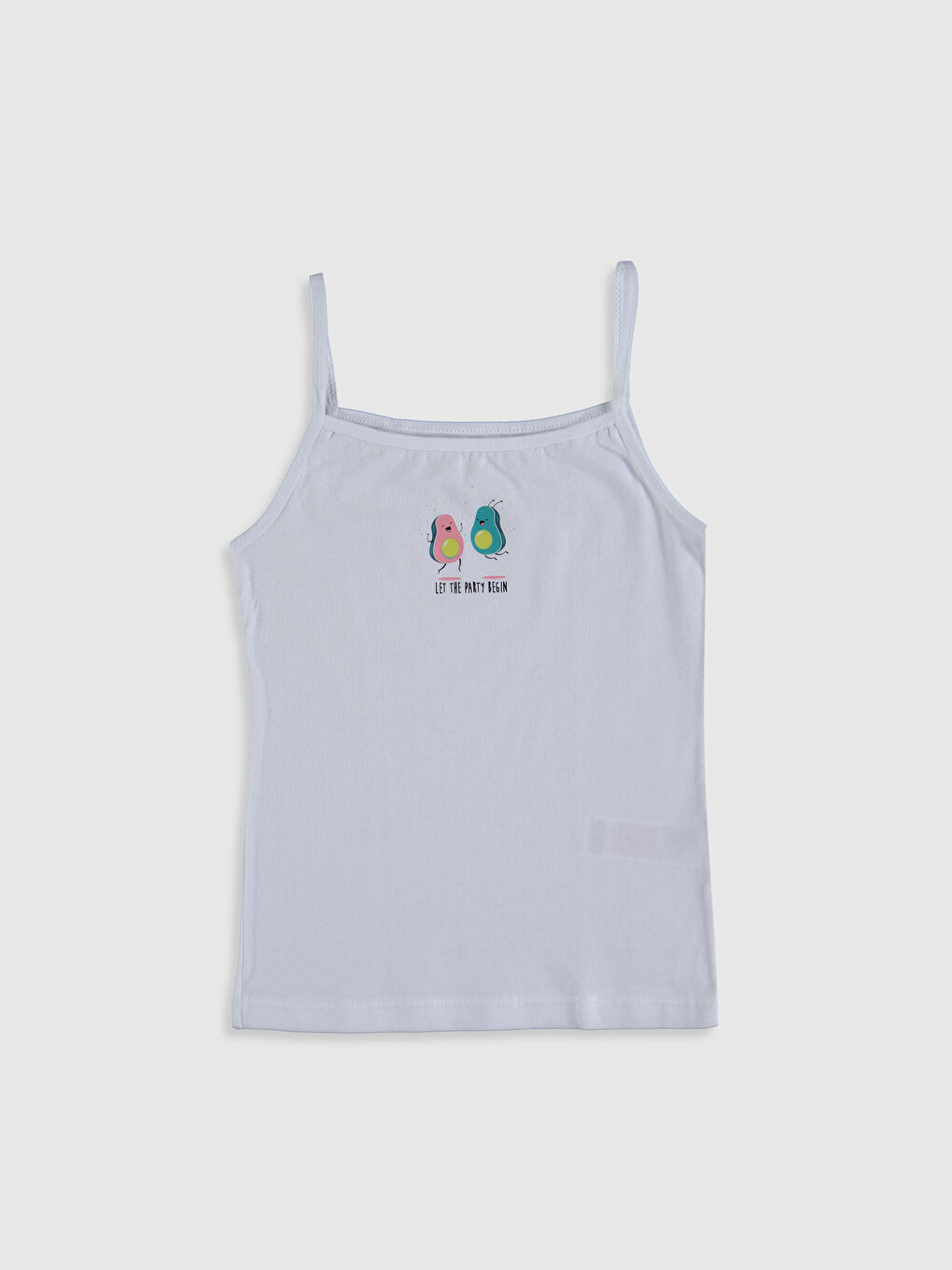 Beyaz Kare Yaka Baskılı Askılı Pamuklu Kız Çocuk Atlet 2'li-2