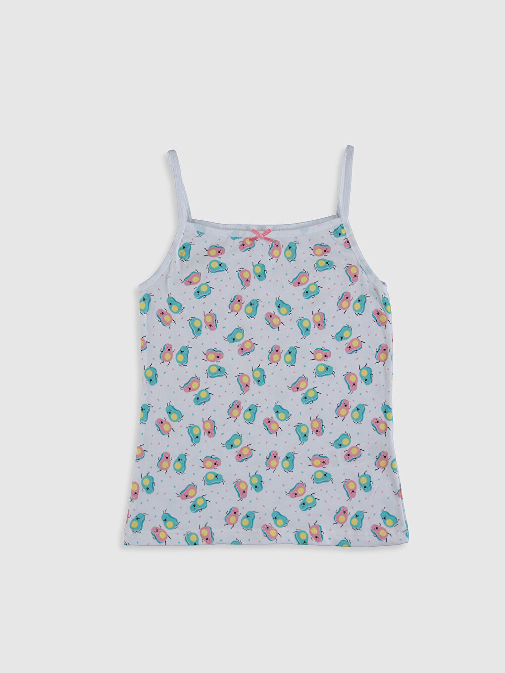 Beyaz Kare Yaka Baskılı Askılı Pamuklu Kız Çocuk Atlet 2'li-3