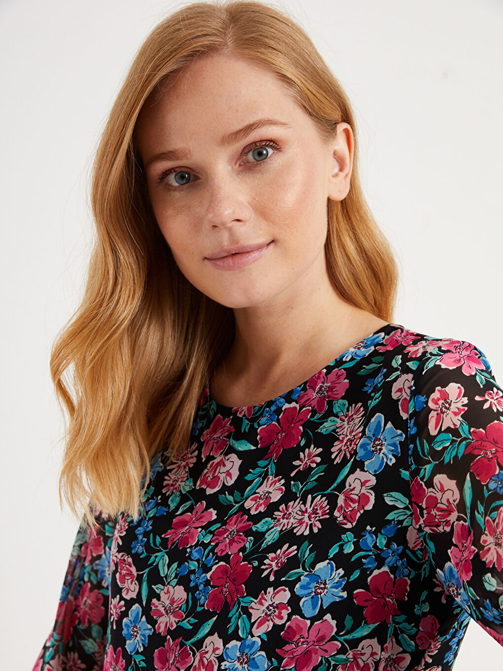 Karışık Çiçek Desenli Şifon Hamile Elbise-3