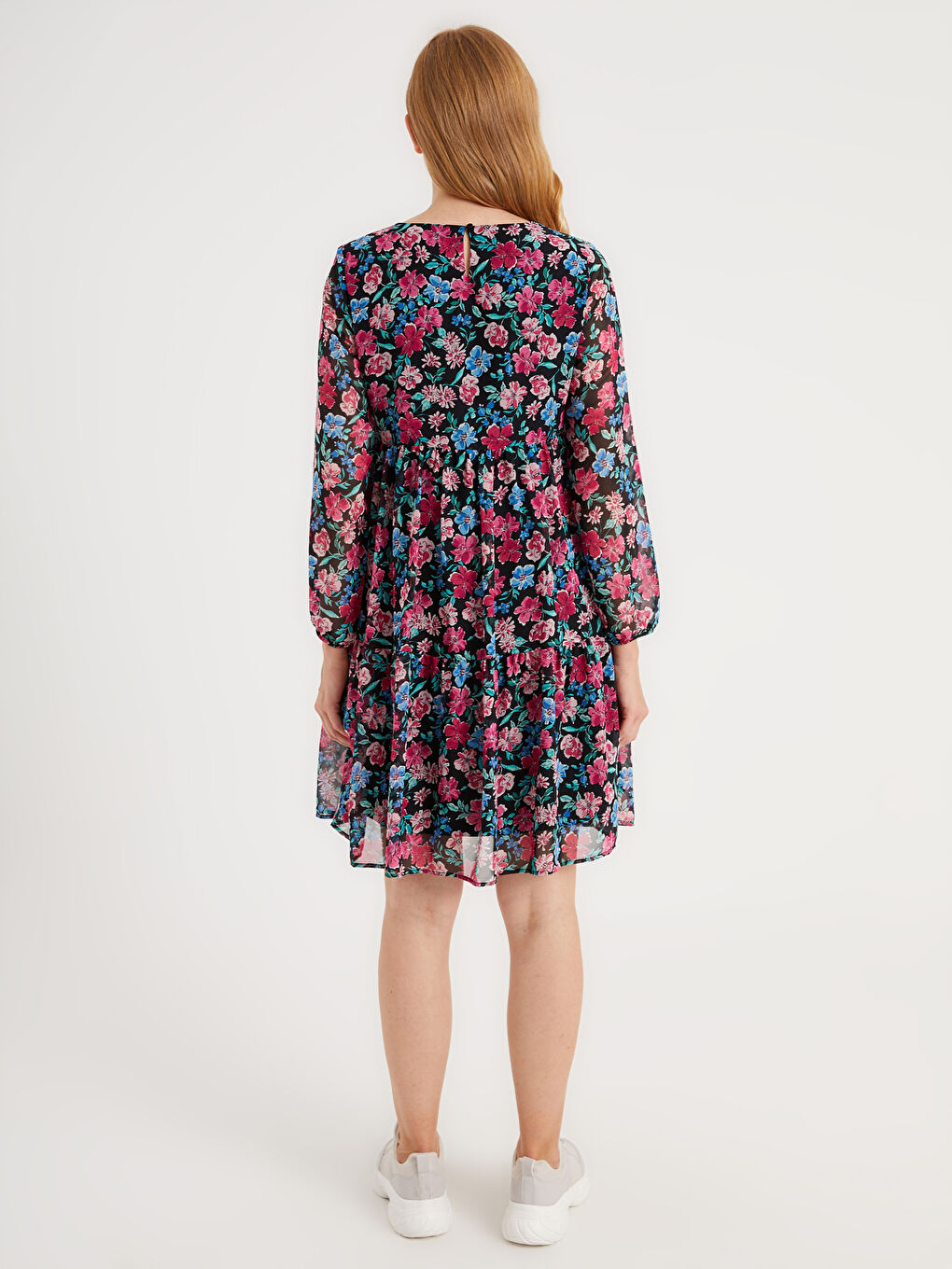 Karışık Çiçek Desenli Şifon Hamile Elbise-6