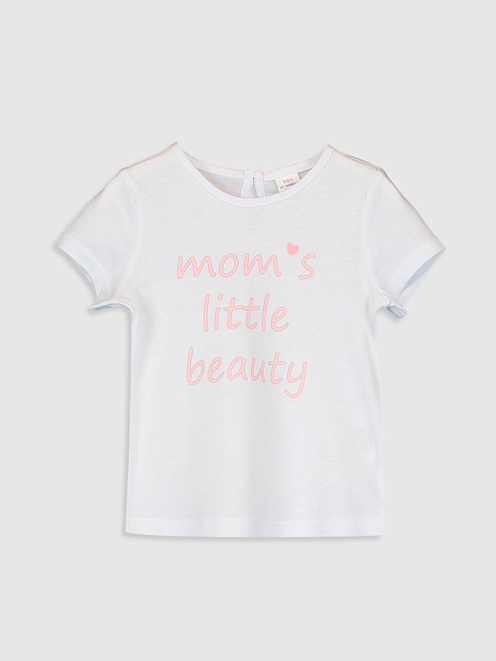 Beyaz Bisiklet Yaka Kısa Kollu Kız Bebek Tişört