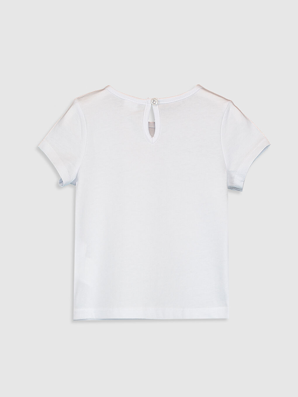 Beyaz Bisiklet Yaka Kısa Kollu Kız Bebek Tişört-1