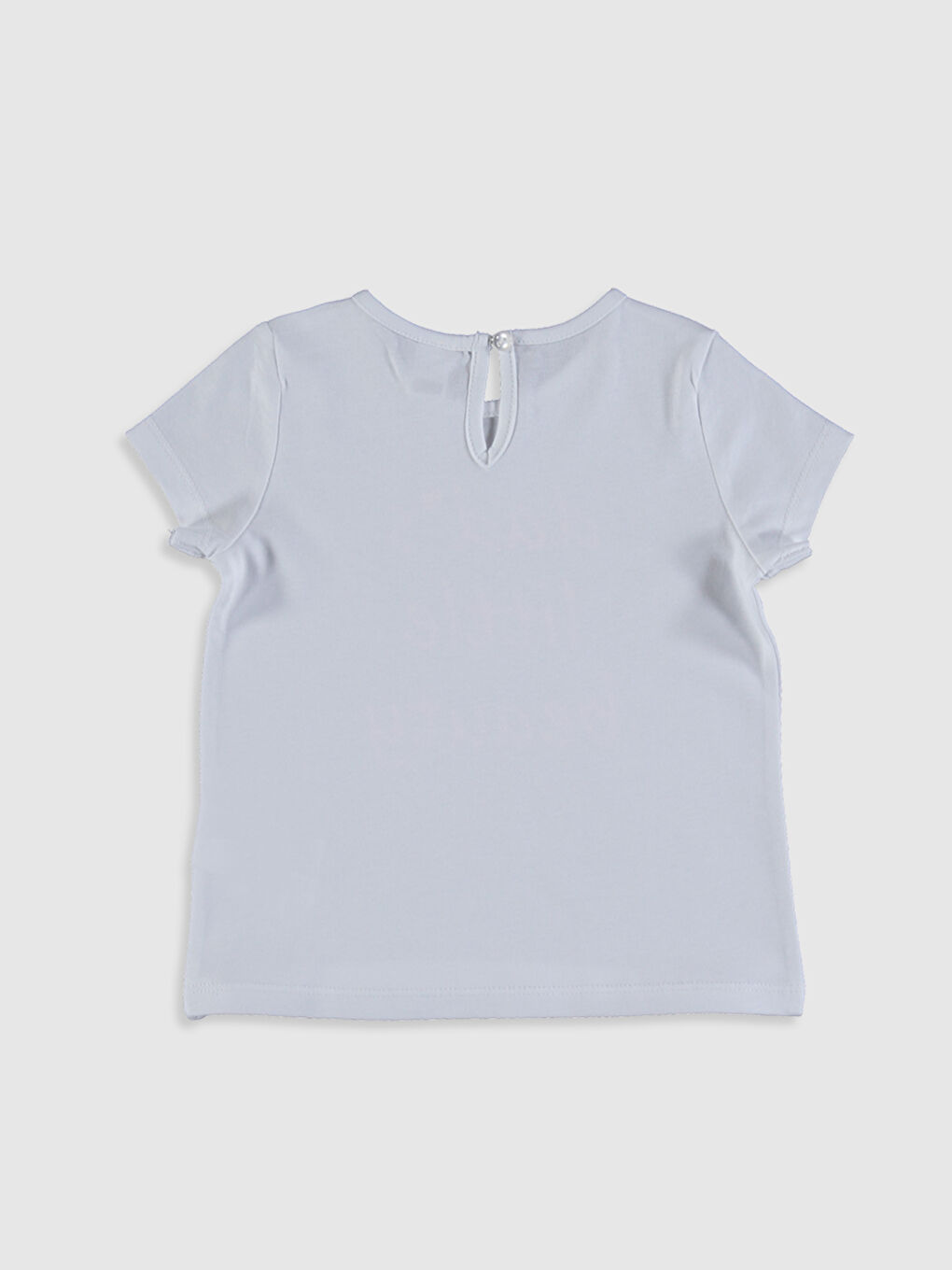 Beyaz Bisiklet Yaka Kısa Kollu Kız Bebek Tişört-1