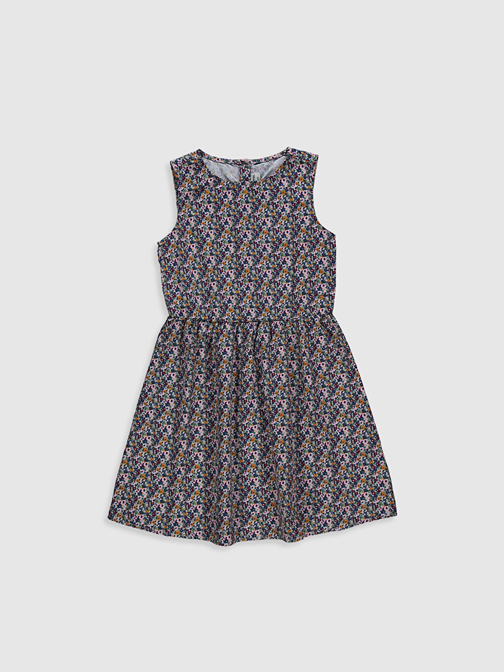 Gri Kız Çocuk Desenli Pamuklu Elbise