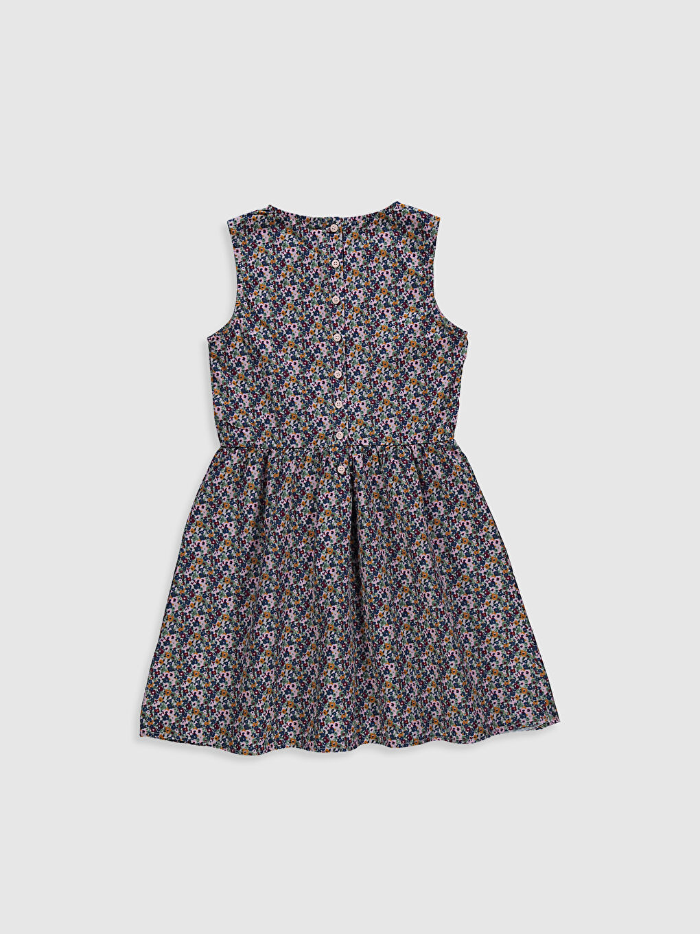 Gri Kız Çocuk Desenli Pamuklu Elbise-1