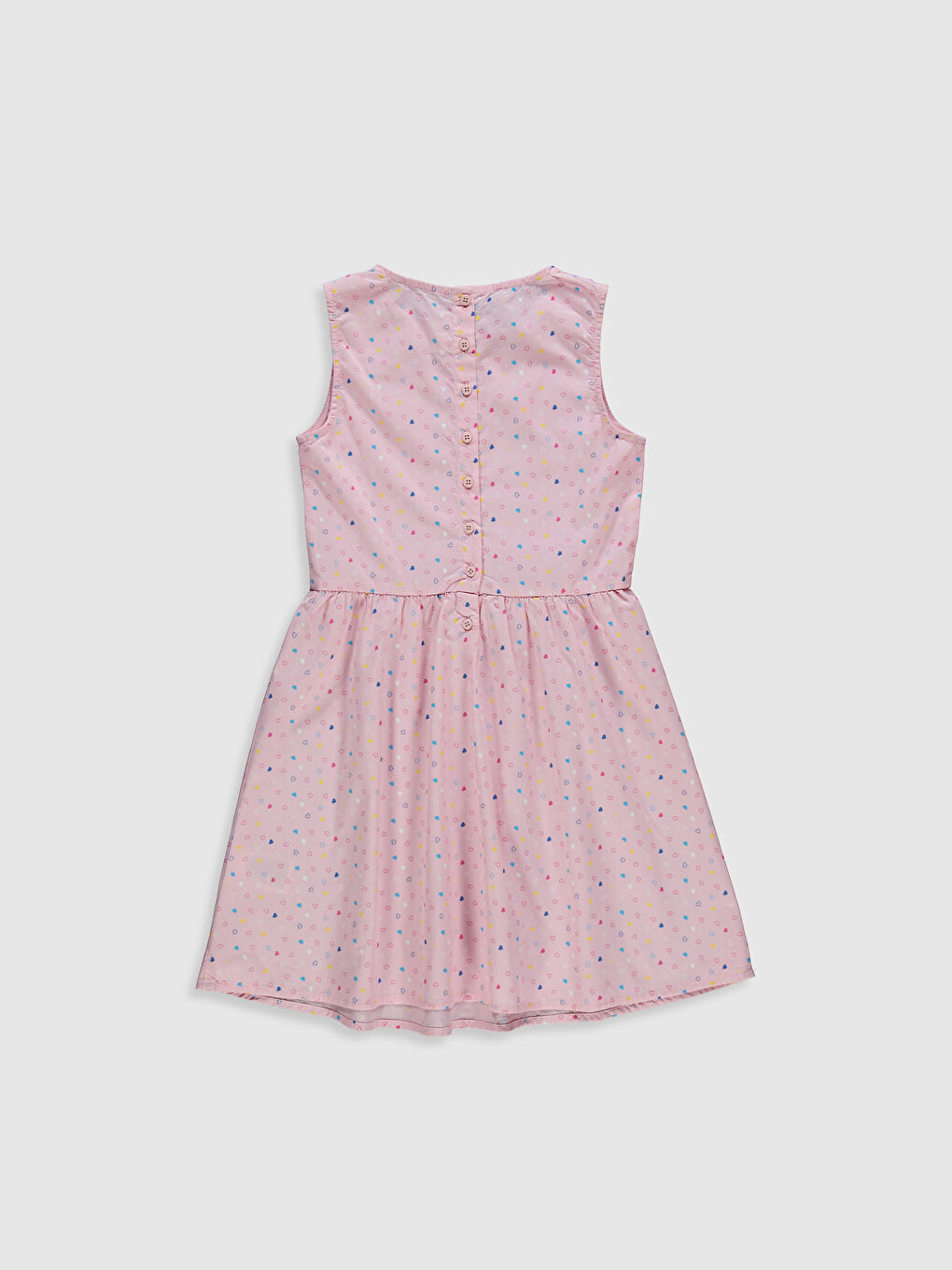 Pembe Kız Çocuk Desenli Pamuklu Elbise-1