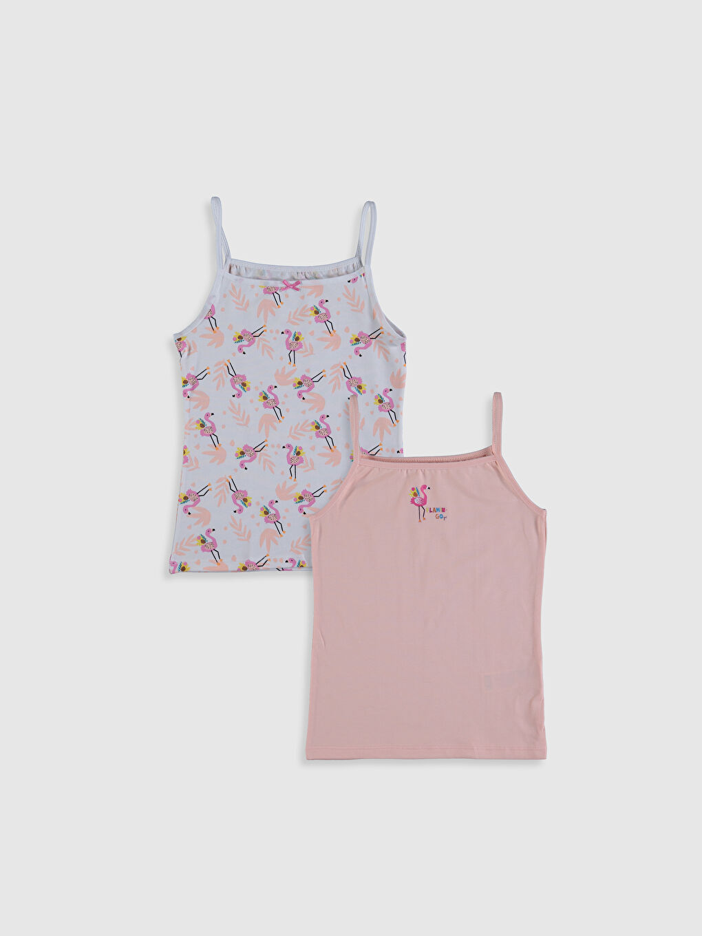 Square Collar Printed Strappy Girls' Vest 2 Pack