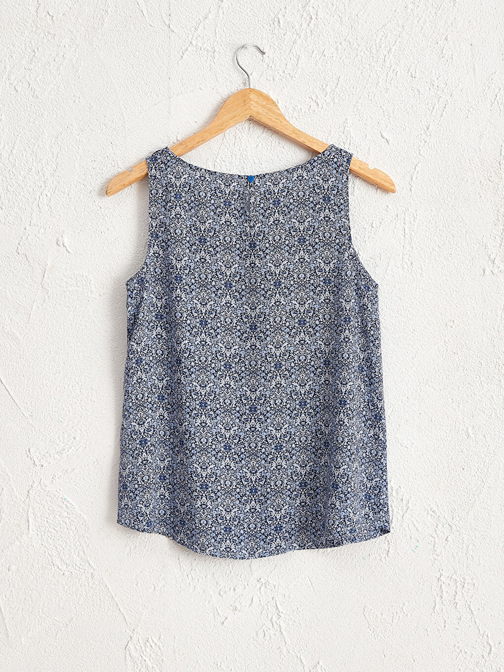 Mavi Kadın Çizgi Desenli Kolsuz Bluz-2