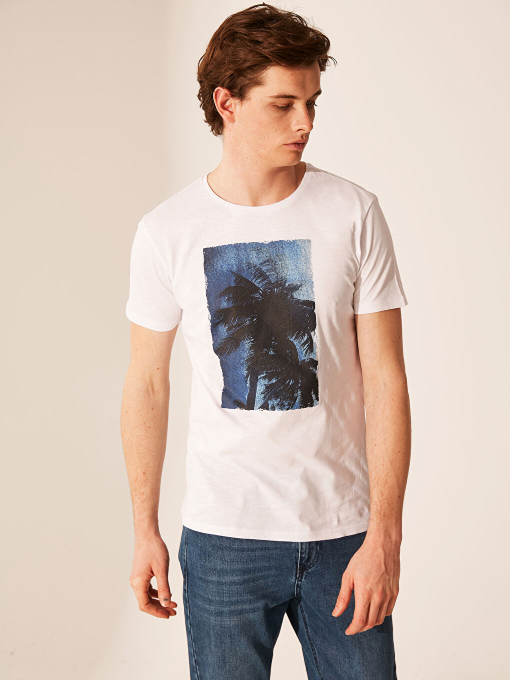 Beyaz Penye Erkek Tişört