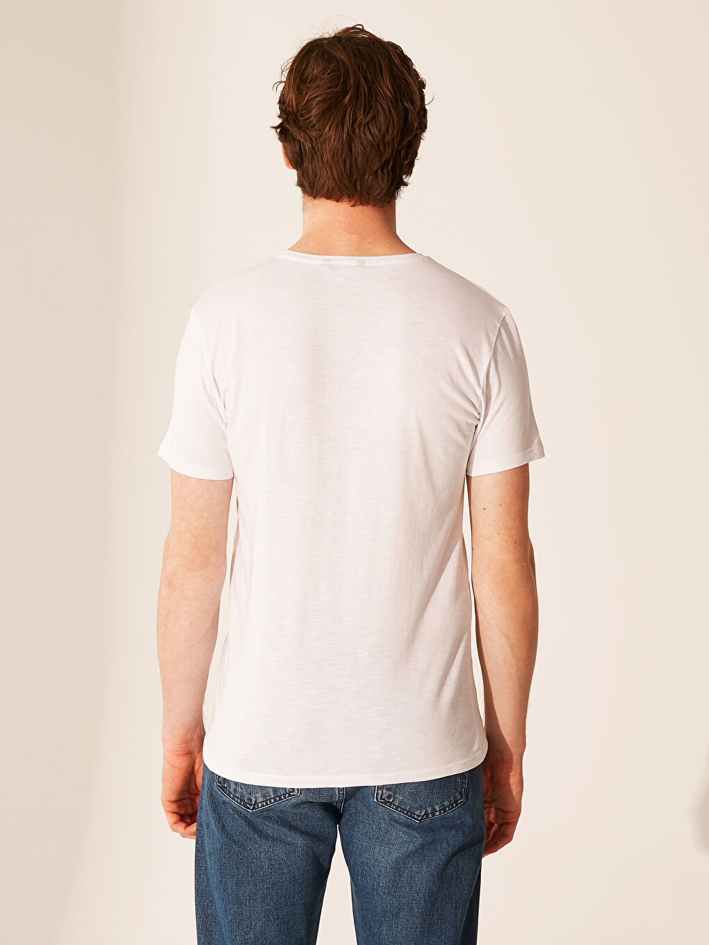 Beyaz Penye Erkek Tişört-2