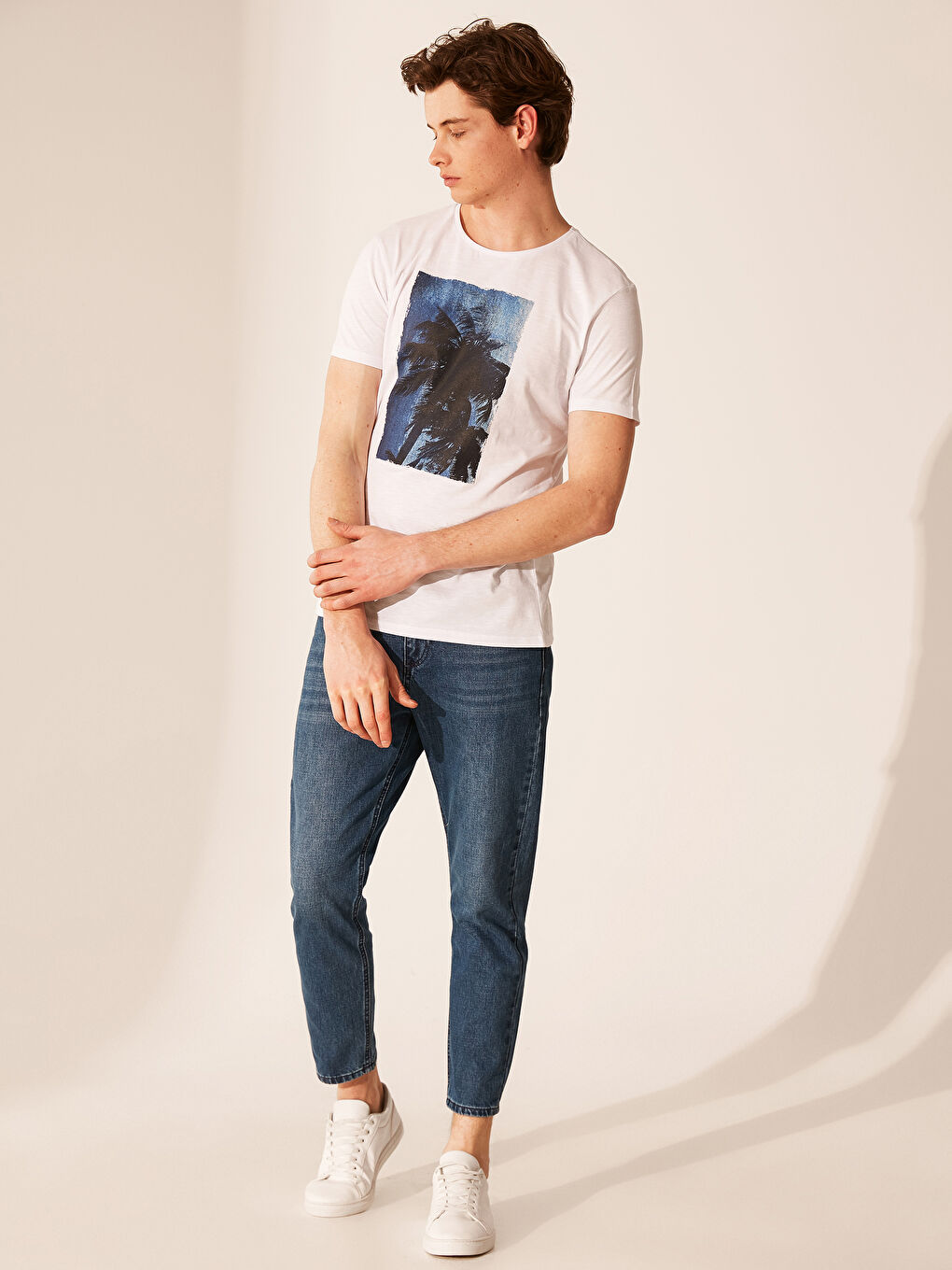 Beyaz Penye Erkek Tişört-3