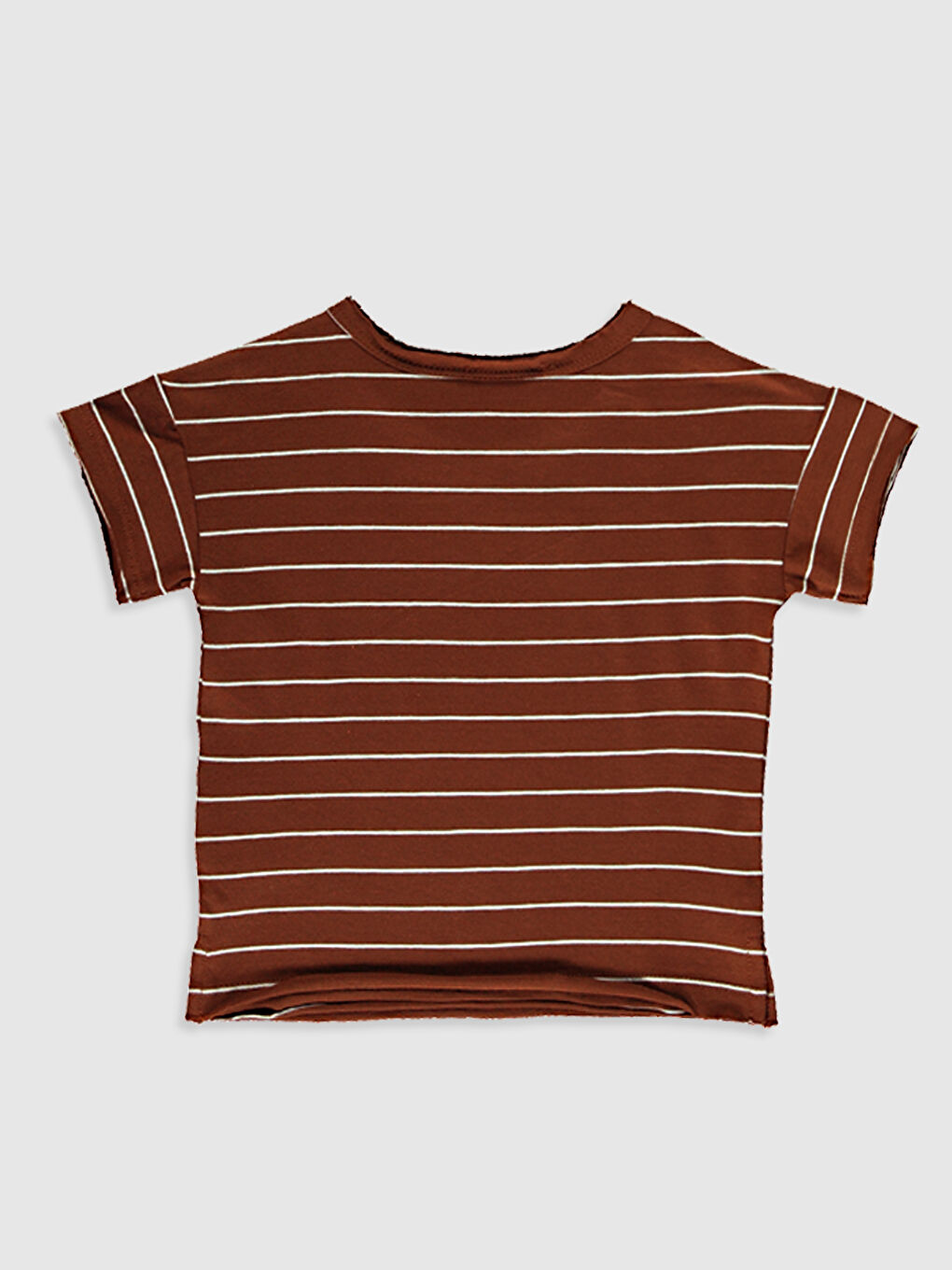 Kahverengi Bisiklet Yaka Kısa Kollu Erkek Bebek Tişört-1