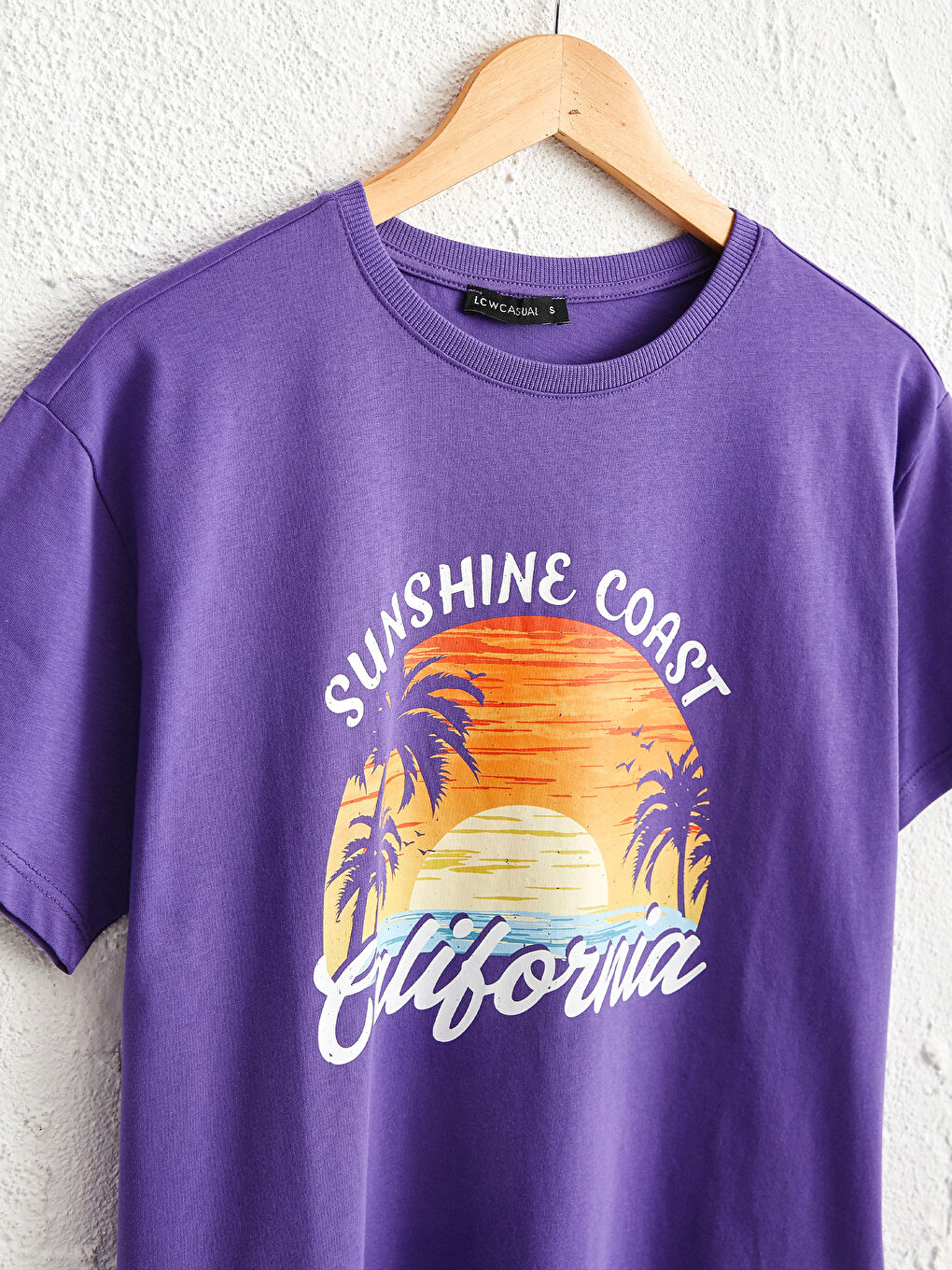 Mor Bisiklet Yaka Uzun Kollu Baskılı Pamuklu Kadın Tişört-1