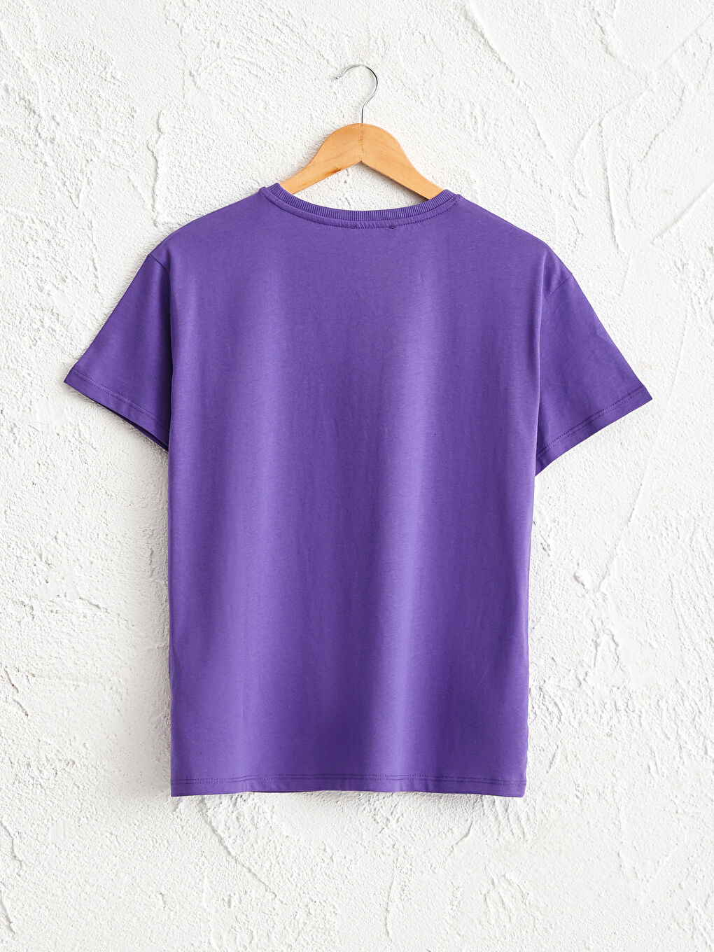 Mor Bisiklet Yaka Uzun Kollu Baskılı Pamuklu Kadın Tişört-2