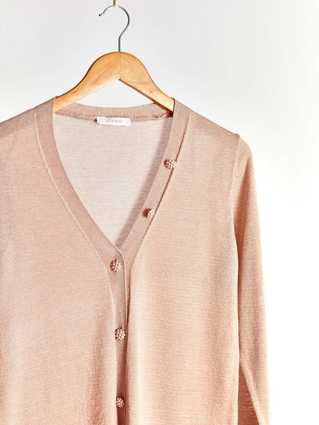 Pembe V Yaka Uzun Kollu Kadın Hırka