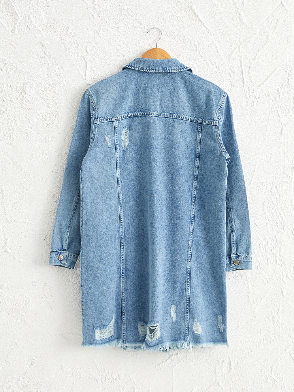 İndigo Sökük Detaylı Jean Ceket-1