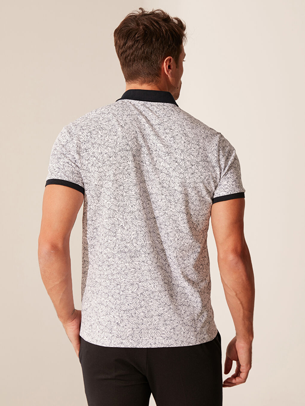 Beyaz Slim Fit Polo Yaka Desenli Pike Tişört-2