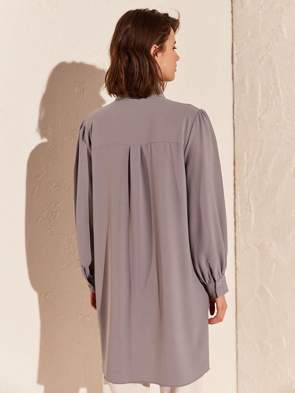 Mavi Gömlek Yaka Uzun Kollu Kadın Tunik-5