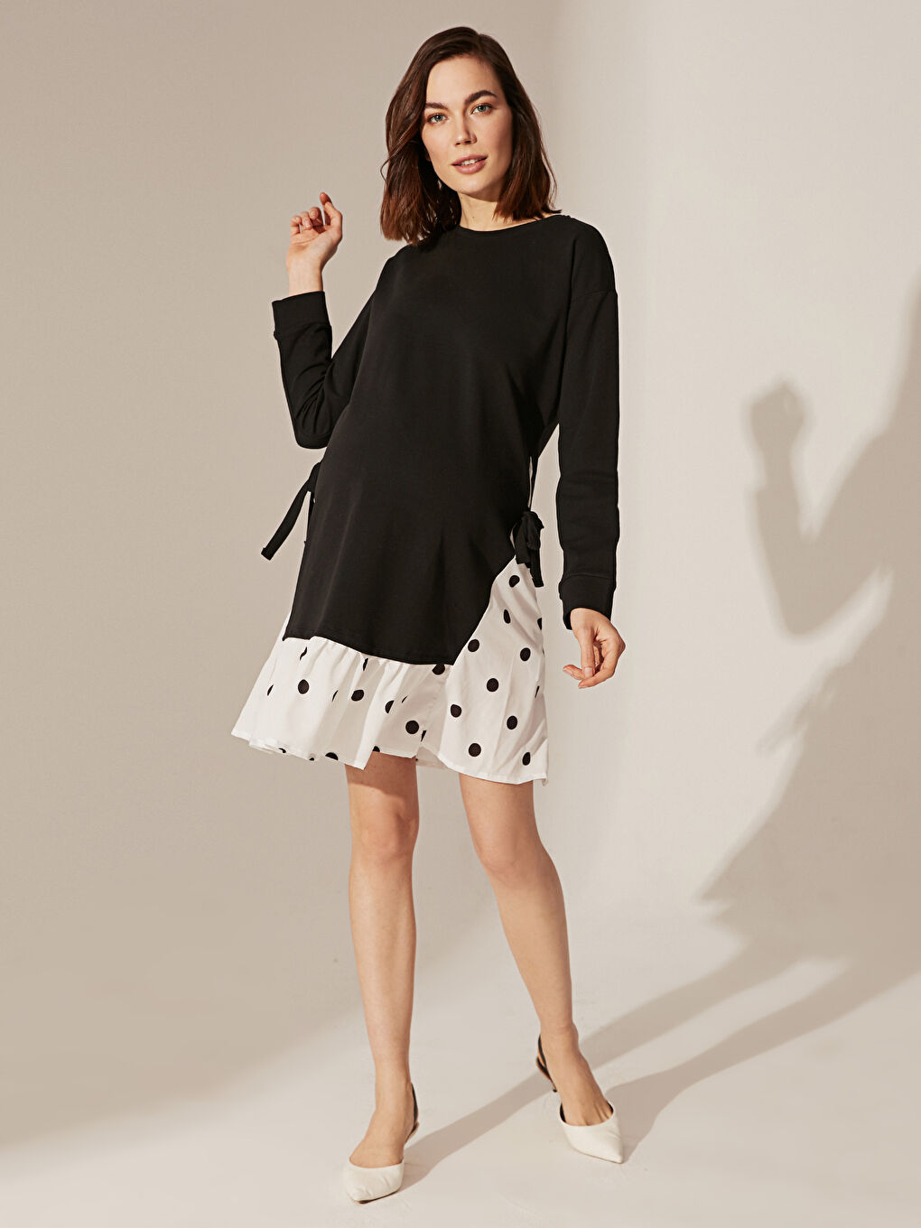 Siyah Bisiklet Yaka Uzun Kollu Kadın Elbise-2