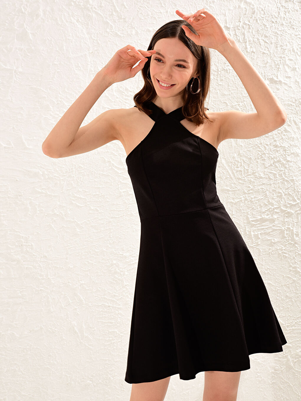 Siyah Kadın Standart Fit Kolsuz Elbise-6