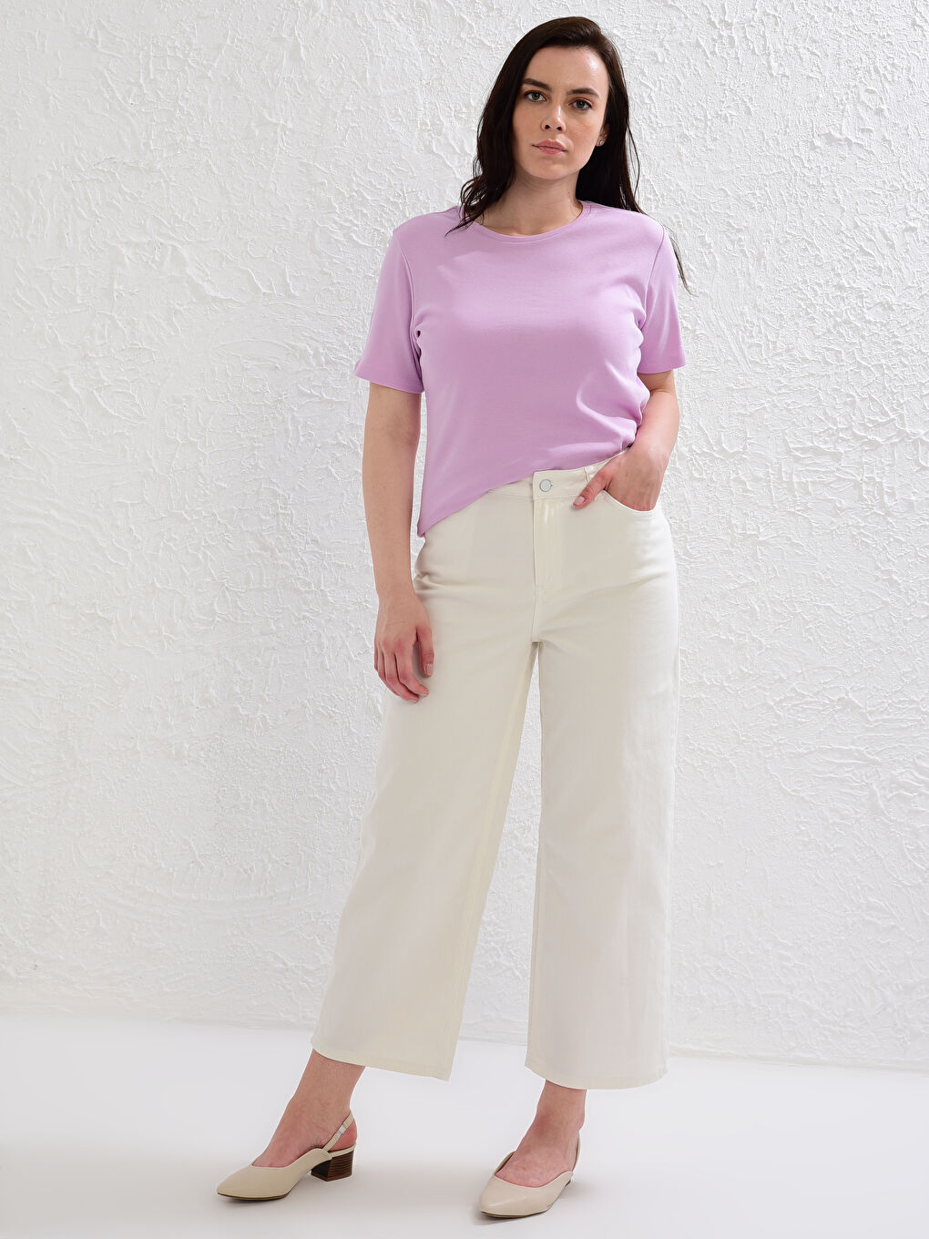 Beyaz Geniş Paça Jean Pantolon