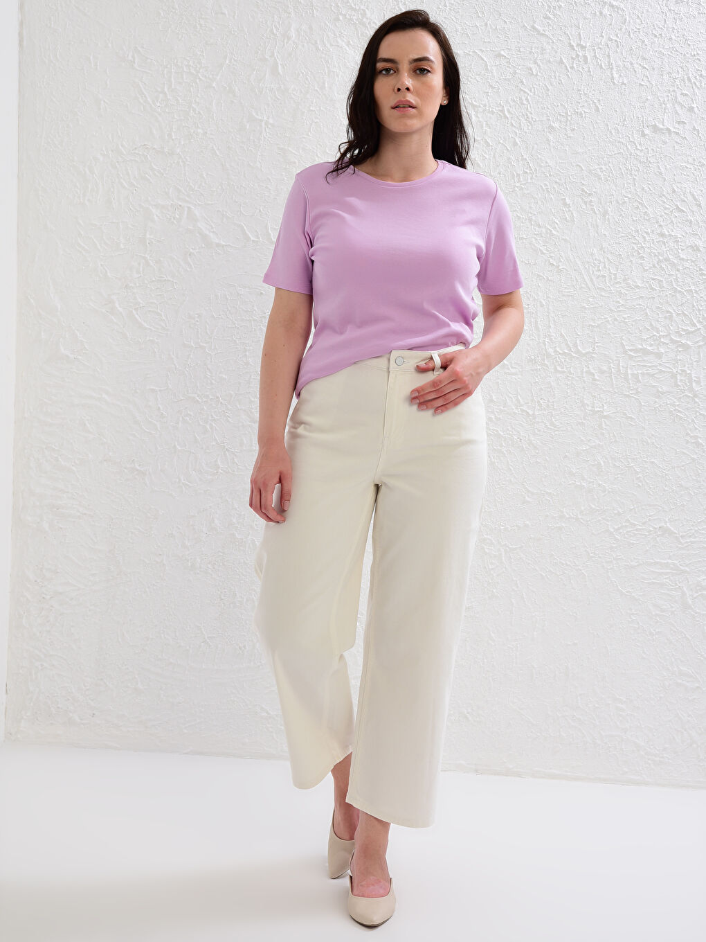 Beyaz Geniş Paça Jean Pantolon-1