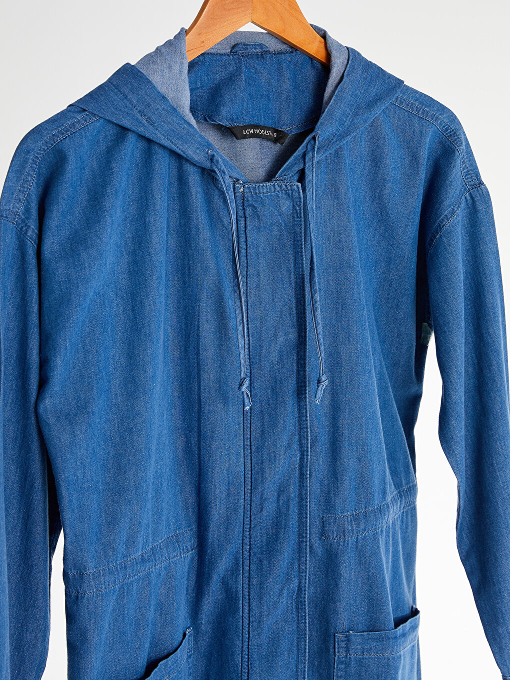 İndigo Uzun Kollu Kadın Kapüşonlu Jean Ceket-2