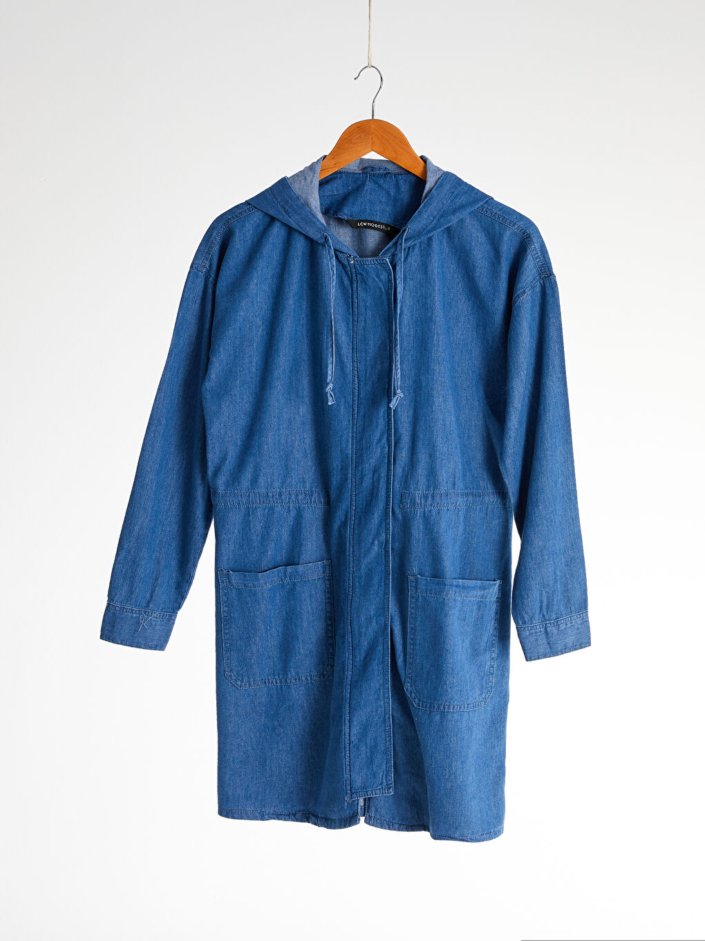 İndigo Uzun Kollu Kadın Kapüşonlu Jean Ceket-1