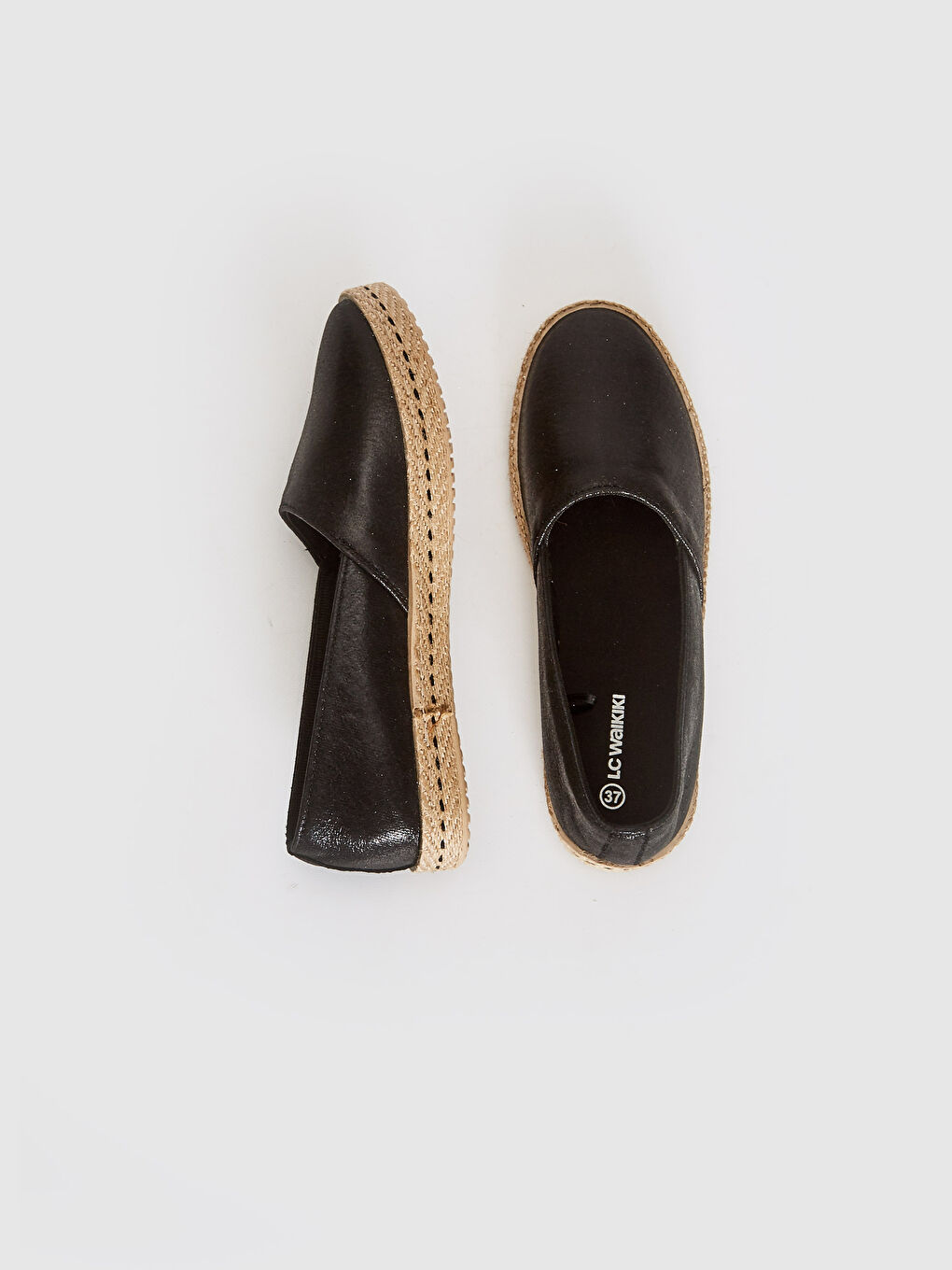 Siyah Kadın Parlak Espadril Ayakkabı-1