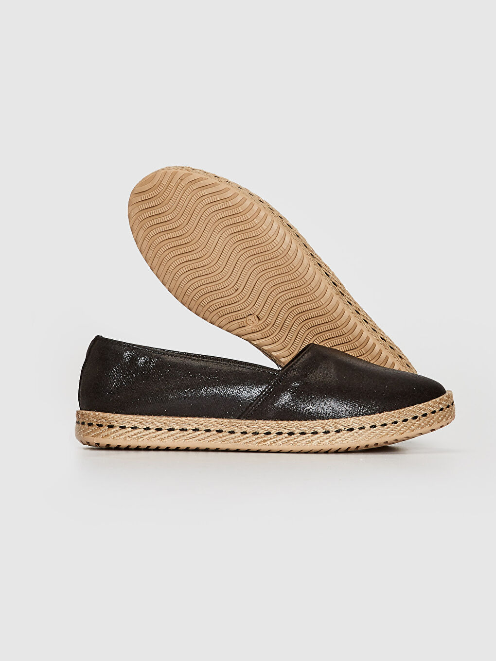Siyah Kadın Parlak Espadril Ayakkabı-2