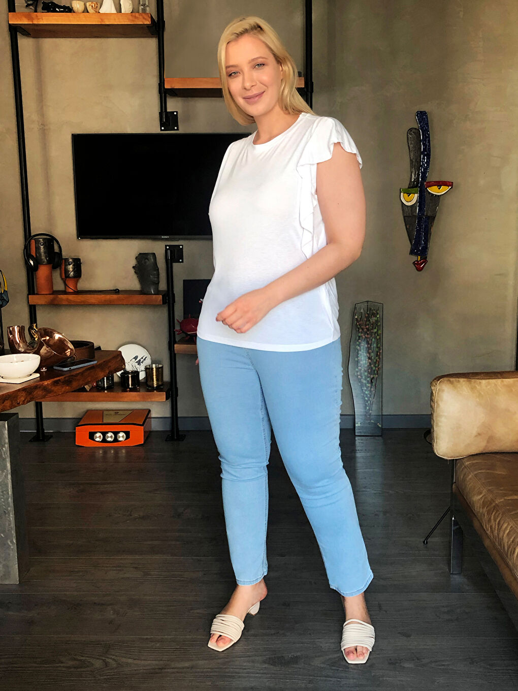 Sleeves Frilly Plain T-Shirt-2