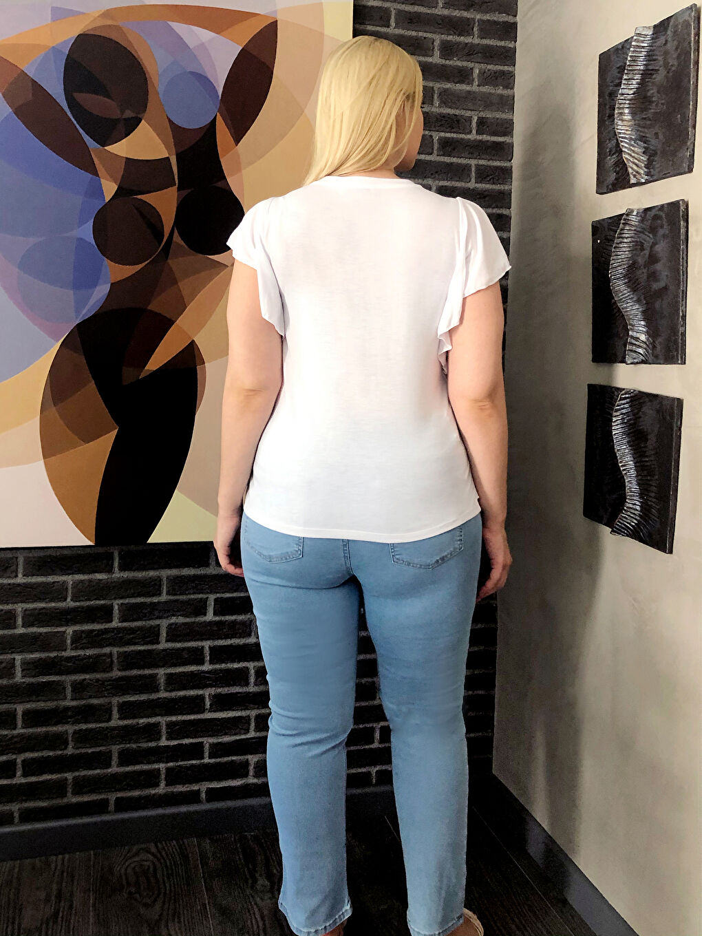 Sleeves Frilly Plain T-Shirt-4