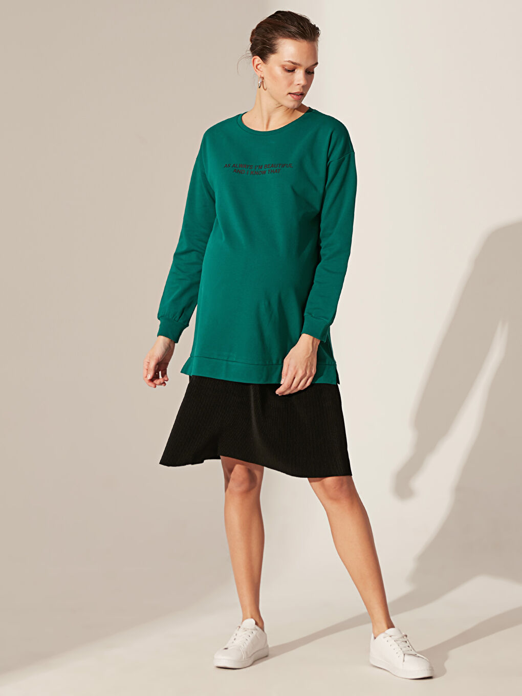 Yeşil Yazı Baskılı Hamile Sweat Elbise-2