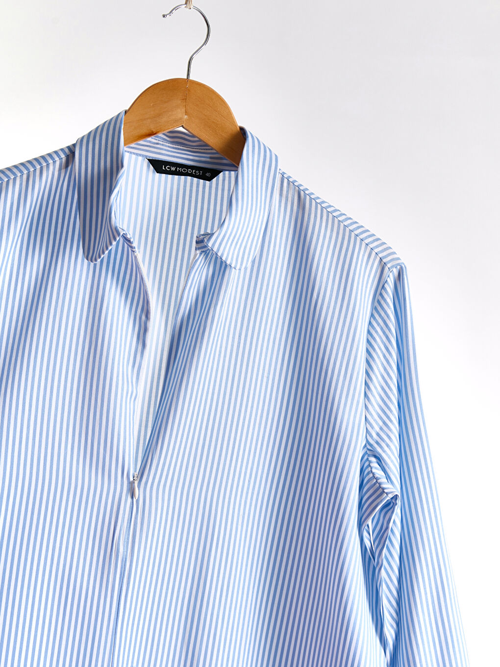 Mavi Dantel Detaylı Çizgili Uzun Kollu Kadın Tunik-1