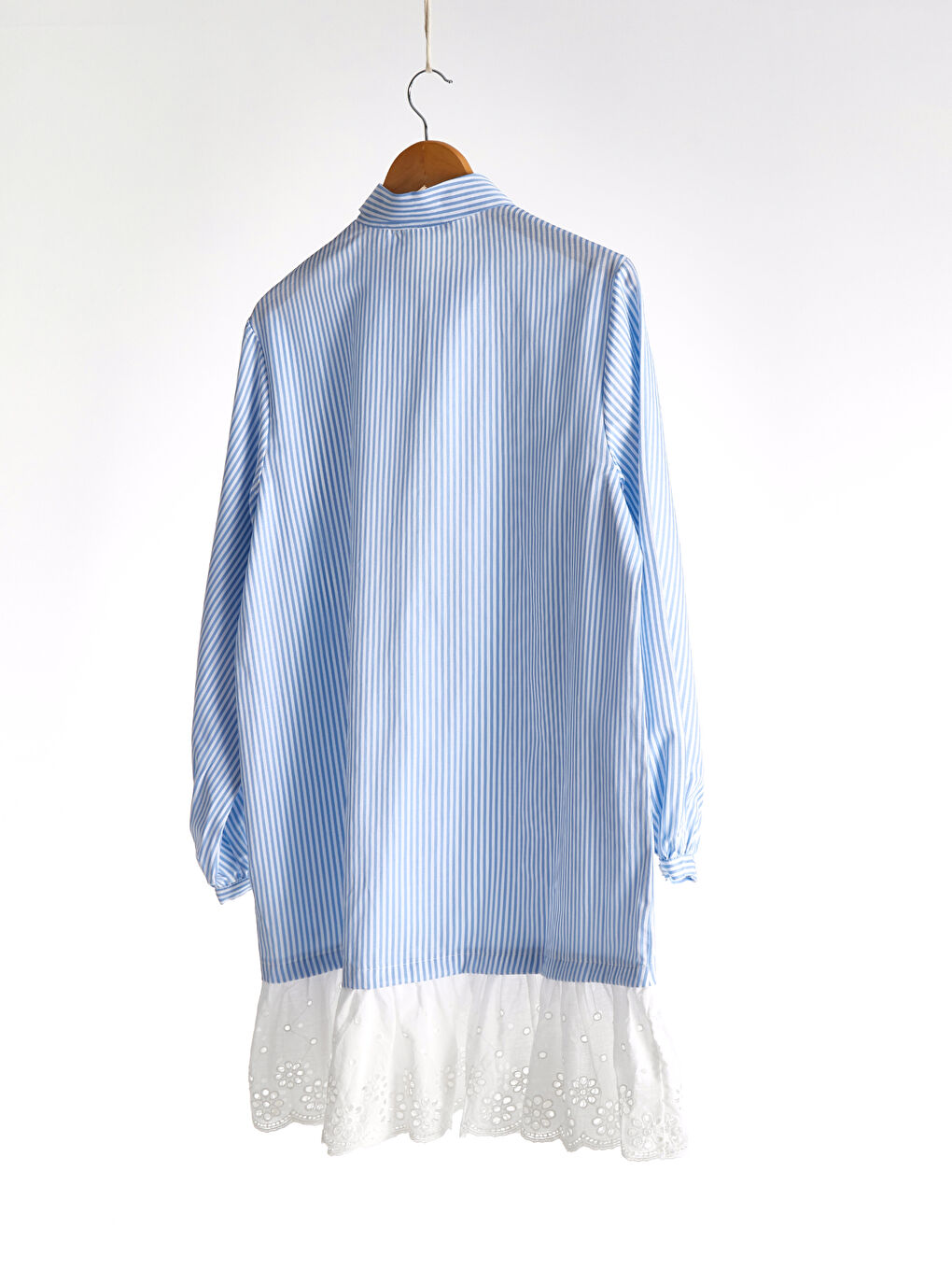 Mavi Dantel Detaylı Çizgili Uzun Kollu Kadın Tunik-2