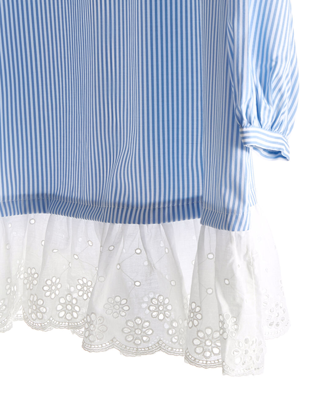 Mavi Dantel Detaylı Çizgili Uzun Kollu Kadın Tunik-3