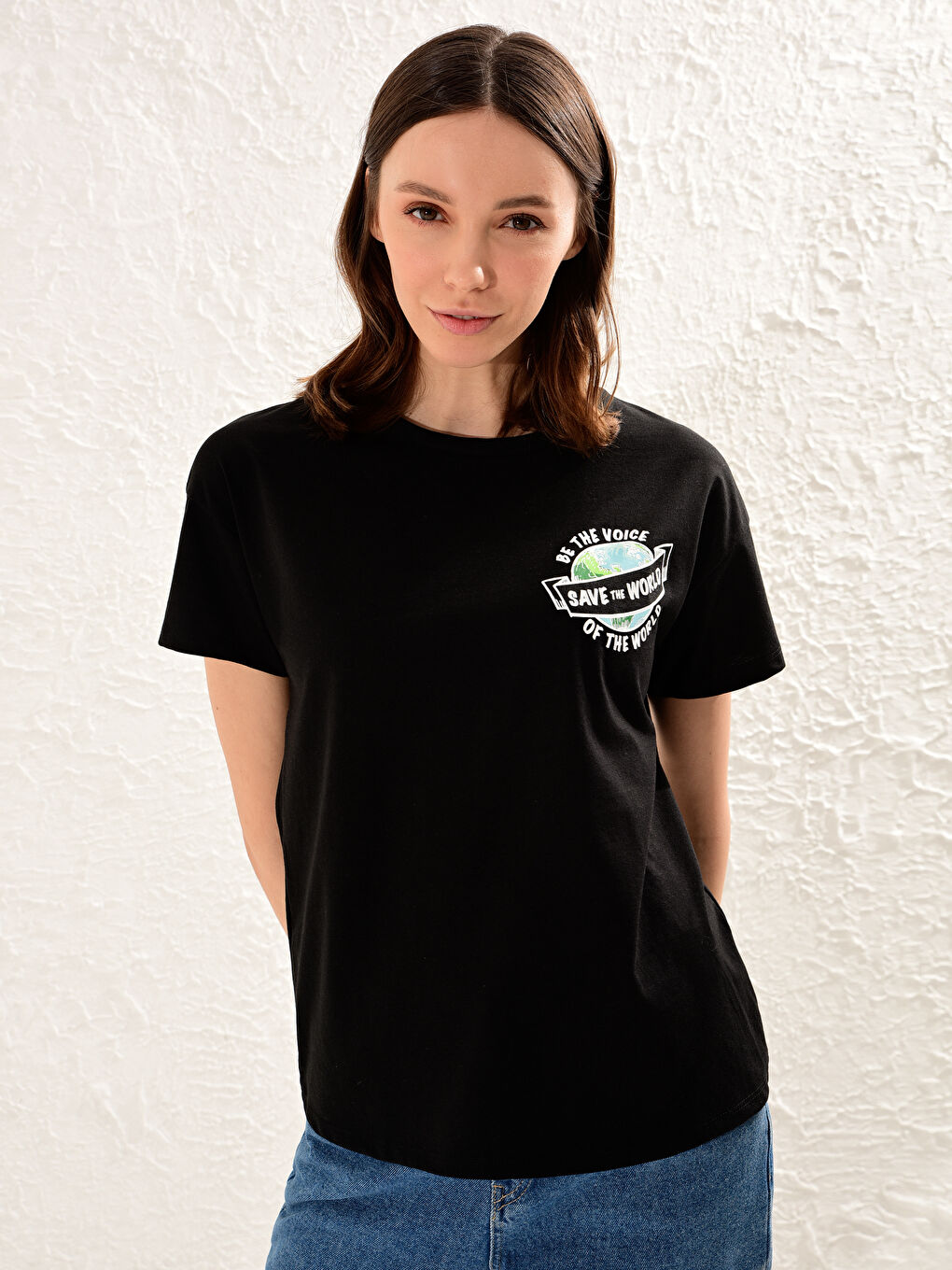 Siyah Doğa Dostu Baskılı Tişört