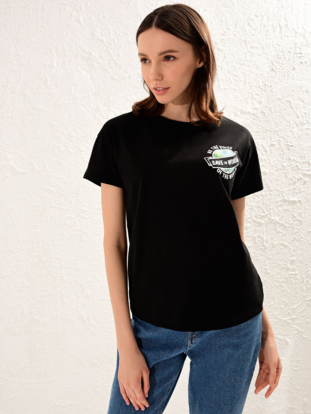 Siyah Doğa Dostu Baskılı Tişört-2