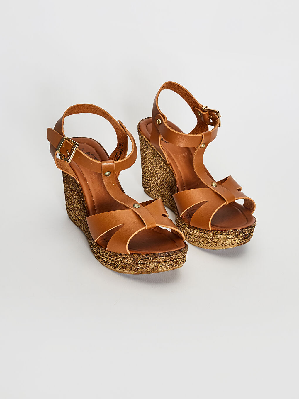 Kahverengi Kadın Dolgu Topuk T Bant Sandalet-3