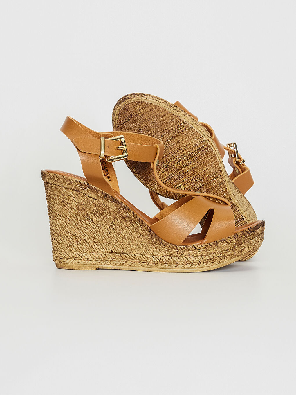 Kahverengi Kadın Dolgu Topuk T Bant Sandalet-1